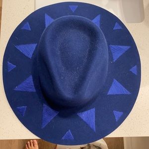 Navy Brixton fedora with blue stitching details